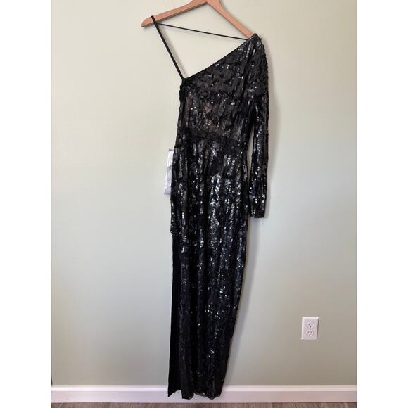 Mac Duggal Sequined Black One Shoulder Dress Gown, Size 6 - Picture 7 of 13